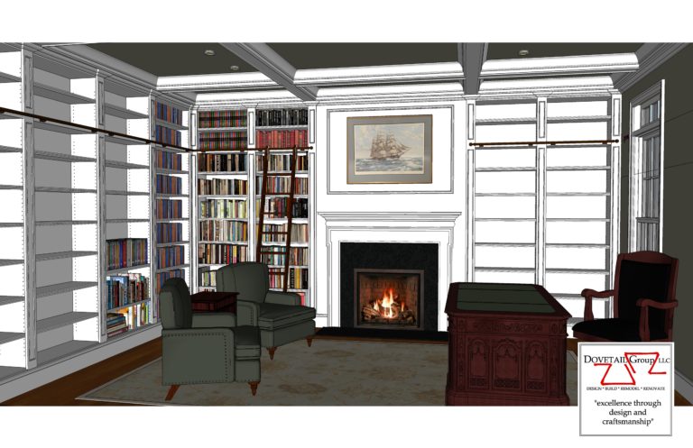 Library Bookcases with Ladder Design Drawing
