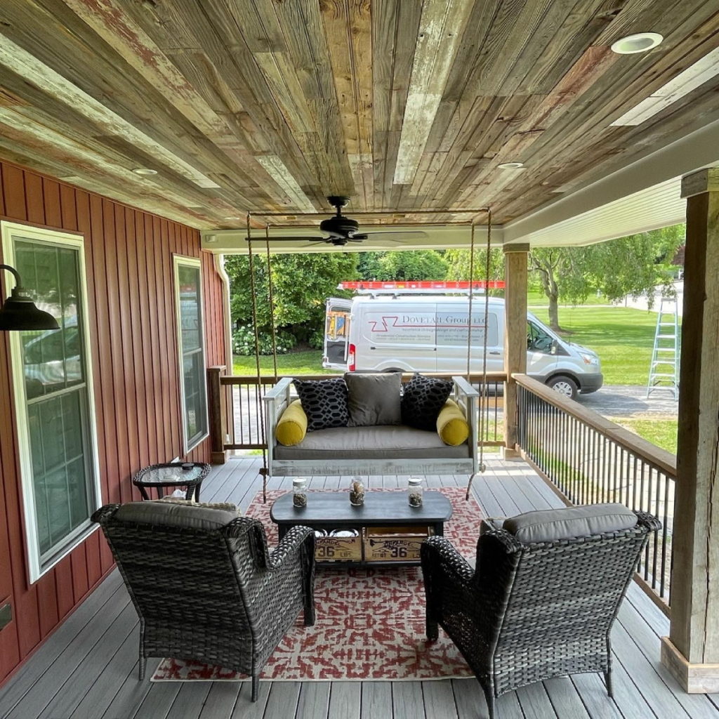 Porch with swing and sitting area